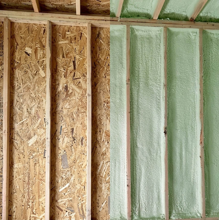 Spray foam wall before after
